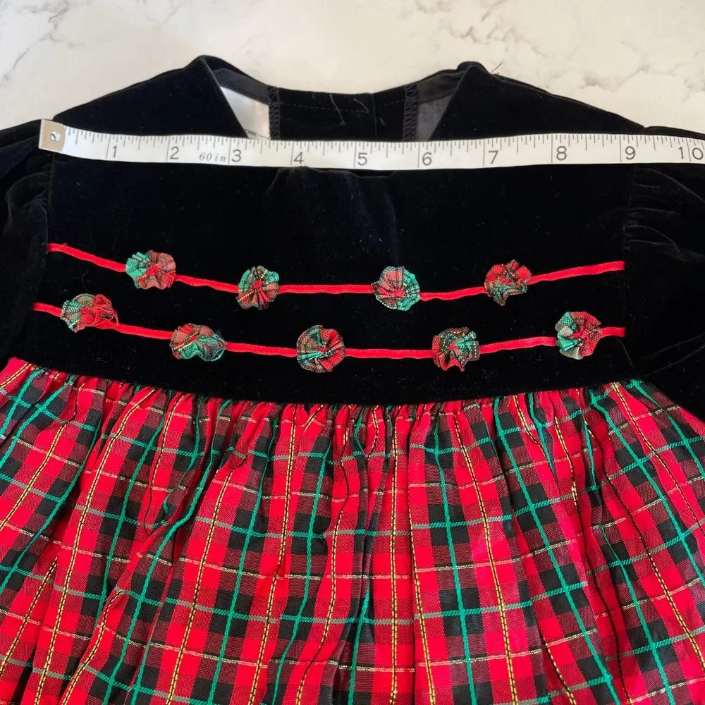 BONNIE JEAN Girls Toddler 3T Black Velvet Red Green Tartan Plaid Holiday Dress